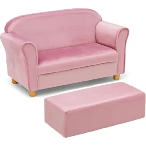 Kids Sofa with Ottoman, 2 Seat Toddler Upholstered Couch, Children Armrest Chair Lounge for Nursery Kindergarten Kids Room