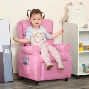 Kids Recliner Adjustable Armchair Sofa, Soft Sponge Cushion Accent Chair, Pink